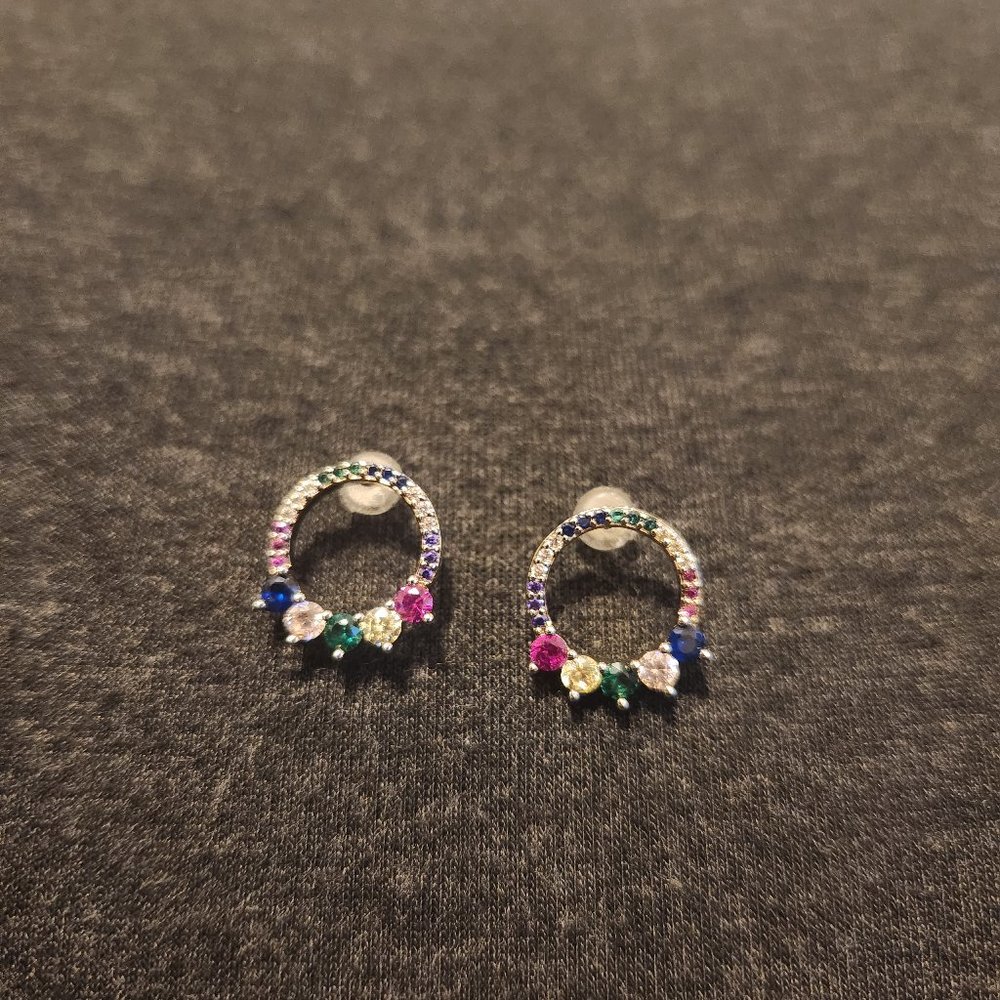 Hespera Silver Post Back Earrings - Multi Stones